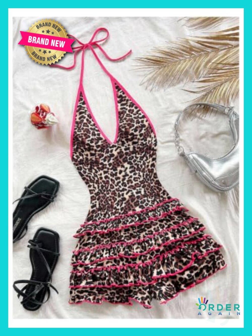 Milumia Women's Y2K Leopard Print Backless Halter Shorts Jumpsuit Size XL - Picture 4 of 4